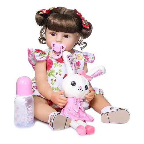 Bebe Reborn Boneca 100% Silicone Menina Cabelo Cacheado 57cm no Shoptime