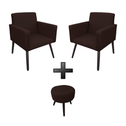 Kit 2 Poltronas Canadá Pé Palito + Puff Mali Suede Marrom - Takeda Estofados Menor preço em Kit 2 Poltronas Canadá Pé Palito + Puff Mali Suede Marrom - Takeda Estofados