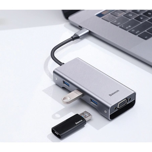 Baseus Dual USB C To USB 3.0 HDMI SD TF Card Reader RJ45 Adapter PD Charging HUB