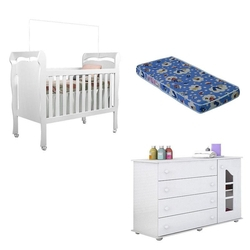 Berço Americano Nanda com Colchão e Cômoda Infantil Isabele Branco Brilho - Phoenix Menor preço em Berço Americano Nanda com Colchão e Cômoda Infantil Isabele Branco Brilho - Phoenix