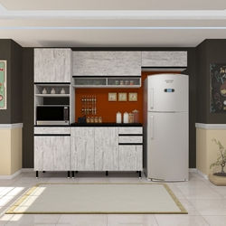 Cozinha Completa Fidelita Abu Dhabi Modulada 4 Peças 260 CM 7 Portas 3 Gavetas Com Tampo Roble Gris Menor preço em Cozinha Completa Fidelita Abu Dhabi Modulada 4 Peças 260 CM 7 Portas 3 Gavetas Com Tampo Roble Gris