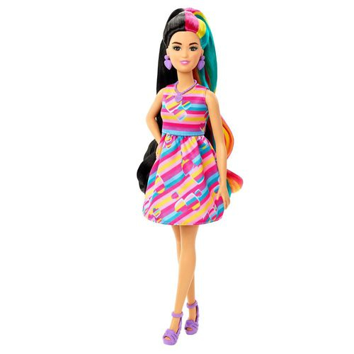 Boneca Barbie Totally Hair - Vestido Listrado - Morena - HCM90