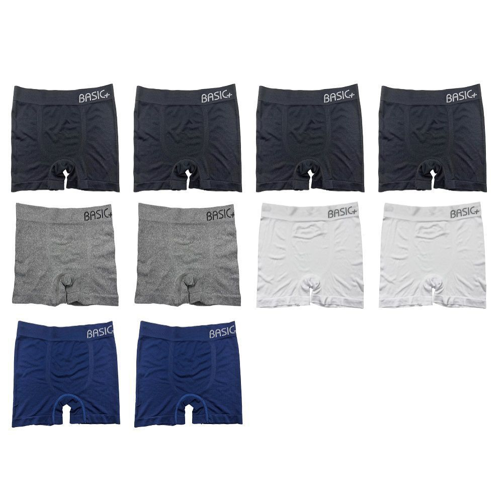 [70% de Cashback] Kit com 10 Cuecas Boxer sem Costura Lisa - Basic+