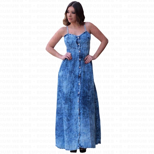 vestido jeans longo de alça