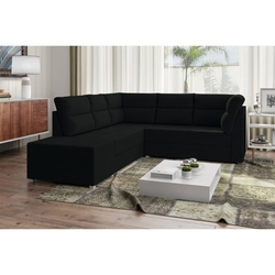 Sofá de Canto Layon 1,30 mts X 1,80 mts + Puff 0,50cm Tecido Suede Cor Preto Menor preço em Sofá de Canto Layon 1,30 mts X 1,80 mts + Puff 0,50cm Tecido Suede Cor Preto