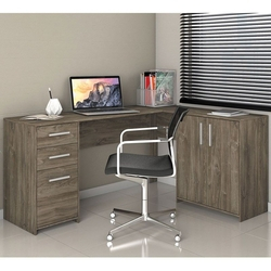 Mesa de Canto em L para Escritório com 2 Gavetas e 3 Portas Canela NT2005 Notável Móveis Menor preço em Mesa de Canto em L para Escritório com 2 Gavetas e 3 Portas Canela NT2005 Notável Móveis