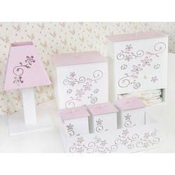 Kit Higiene Completo Fiori Rosa MDF Menor preço em Kit Higiene Completo Fiori Rosa MDF