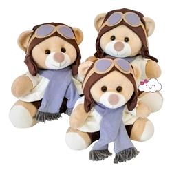 Trio Ursos Para Nicho Ursinho Pelucia Aviador Cinza Menor preço em Trio Ursos Para Nicho Ursinho Pelucia Aviador Cinza