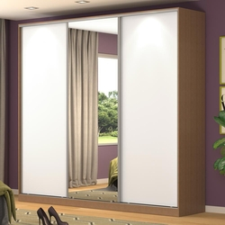 Guarda-roupa Casal 3 Portas Correr 1 Espelho 100% Mdf Rc3001 Ocre/branco Menor preço em Guarda-roupa Casal 3 Portas Correr 1 Espelho 100% Mdf Rc3001 Ocre/branco