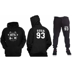 Menor preço em Kit Moletom (blusa + Calça) Kpop Bts Bangtan Boys Integrante Suga 93 Com Capuz E Ribana Preto