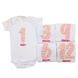 Kit 5 bodies mesversario Nuvenzinhas rosa - Minha Estrelinha Menor preço em Kit 5 bodies mesversario Nuvenzinhas rosa - Minha Estrelinha