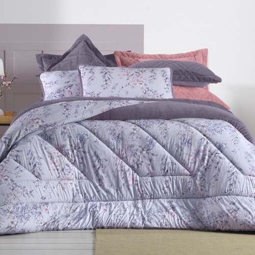 Edredom King Altenburg Blend Malha Com Plush Floral Therapy Roxo