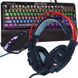Menor preço em Kit Teclado Mecânico Mouse Headset Gamer Profissional Usb Abnt2 Led Bkgx1 Gm720 Ghx20 Preto Vermelho