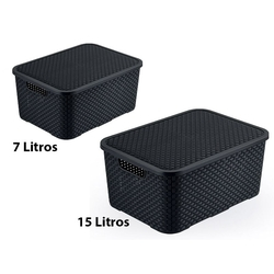 Kit 1 Caixa Rattan 7 Litros + 1 Caixa 15 Litros Preta M.Libano Menor preço em Kit 1 Caixa Rattan 7 Litros + 1 Caixa 15 Litros Preta M.Libano