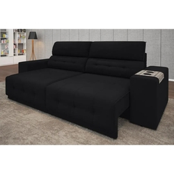 Sofá Abruzzo 2,50m Assento Retrátil e Reclinável Velosuede Preto - NETSOFAS Menor preço em Sofá Abruzzo 2,50m Assento Retrátil e Reclinável Velosuede Preto - NETSOFAS