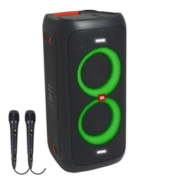 Caixa De Som JBL PartyBox 100 - 160w 2 Microfones Com Fio Menor preço em Caixa De Som JBL PartyBox 100 - 160w 2 Microfones Com Fio