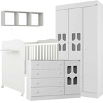 Quarto de Bebê Completo Cristal 3 Portas com nicho Canaã Cor Branco Brilho