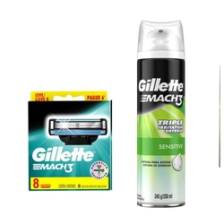 Kit carga Mach 3 regular leve 8 pague 6, mais uma espuma Gillette Prestobarba sensitive 150g. Menor preço em Kit carga Mach 3 regular leve 8 pague 6, mais uma espuma Gillette Prestobarba sensitive 150g.