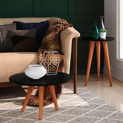 Conjunto Mesa Centro e Lateral Retrô Cissa - Preto Fosco - Compre Aqui Menor preço em Conjunto Mesa Centro e Lateral Retrô Cissa - Preto Fosco - Compre Aqui