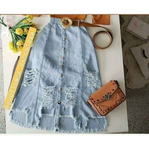 saia jeans rasgada midi