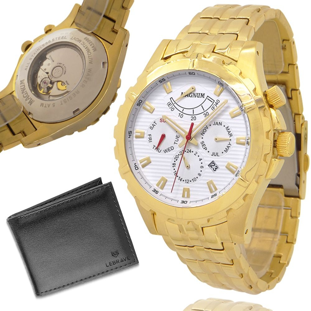 Relógio Masculino Magnum Automático MA33862A Dourado no Shoptime