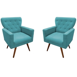 Kit 02 Poltronas Decorativas Aurora Suede Azul Turquesa Menor preço em Kit 02 Poltronas Decorativas Aurora Suede Azul Turquesa