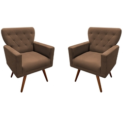 Kit 02 Poltronas Decorativas Aurora Suede Marrom Menor preço em Kit 02 Poltronas Decorativas Aurora Suede Marrom
