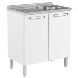 Balcão Gabinete Evidence Aço com Pia Inox 80cm 2 Portas 7021 Branco - Bertolini Menor preço em Balcão Gabinete Evidence Aço com Pia Inox 80cm 2 Portas 7021 Branco - Bertolini