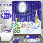 4 pçs / set natal Banheiro cortina de chuveiro tampa higiênico tapete tapete de banho 4 pçs / set natal Banheiro cortina de chuveiro tampa higiênico tapete tapete de banho