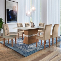 Menor preço em Conjunto Mesa Capri Tampo Smart Vidro 6 Cadeiras Napoles Cel Móveis Chocolate/Off White/Suede Pena