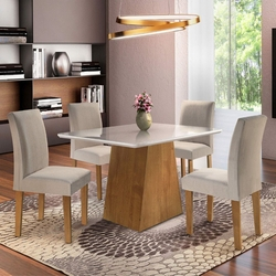 Menor preço em Conjunto Mesa Arezo Tampo Smart Vidro Off White Plus 4 Cadeiras Espanha Ype/Linho