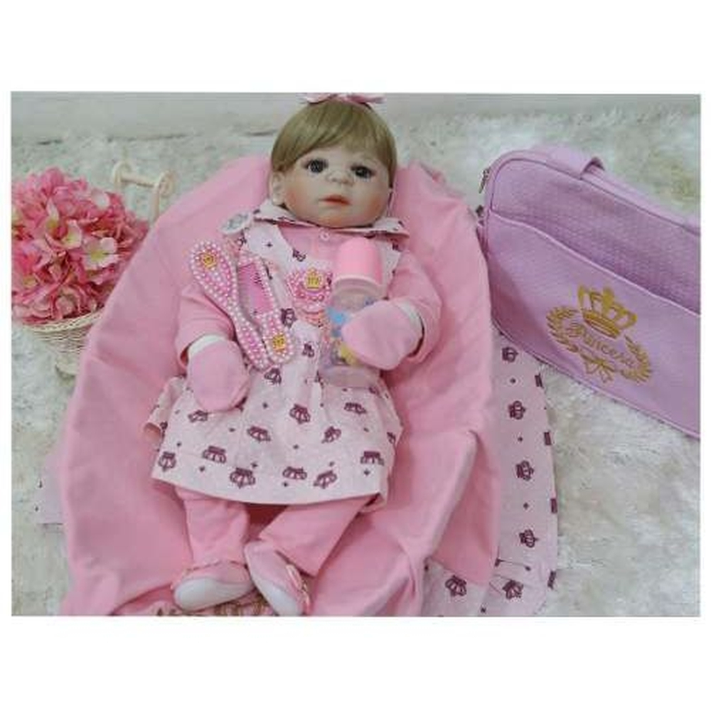 Boneca bebe reborn loira yasmin com enxoval completo 46cm sid nyl