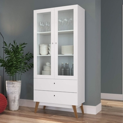 Cristaleira 2 Portas de Vidro 2 Gavetas Retrô Ibiza Espresso Móveis Branco Menor preço em Cristaleira 2 Portas de Vidro 2 Gavetas Retrô Ibiza Espresso Móveis Branco
