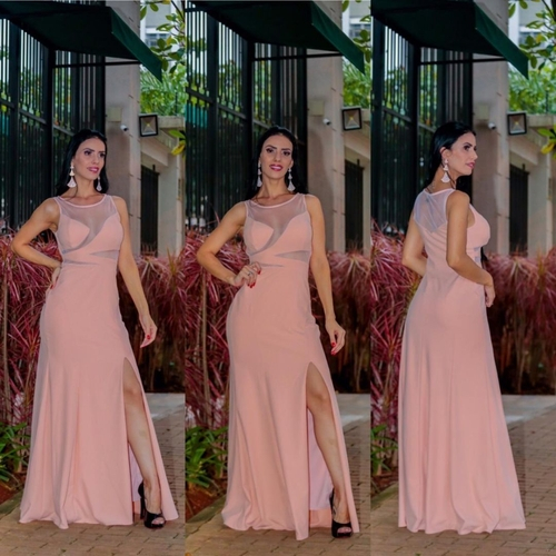 vestido nude com fenda