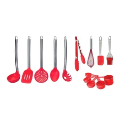 Kit 10 Utensílios Cozinha com Colheres De Silicone Vermelho Cabo Inox Menor preço em Kit 10 Utensílios Cozinha com Colheres De Silicone Vermelho Cabo Inox