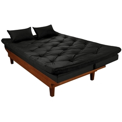 Sofá Cama Caribe 3 Lugares - Essencial Estofados Reclinável Suede Pés em Madeira - Preto Menor preço em Sofá Cama Caribe 3 Lugares - Essencial Estofados Reclinável Suede Pés em Madeira - Preto