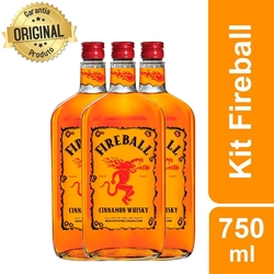 Kit: 3 LICOR DE WHISKY COM CANELA FIREBALL 750ML Menor preço em Kit: 3 LICOR DE WHISKY COM CANELA FIREBALL 750ML