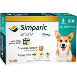 Anti Pulgas E Anti Carrapatos Simparic 40 Mg Para Cães Entre 10,1-20kg 3 Comprimidos Valida 04/21 Zoetis Menor preço em Anti Pulgas E Anti Carrapatos Simparic 40 Mg Para Cães Entre 10,1-20kg 3 Comprimidos Valida 04/21 Zoetis