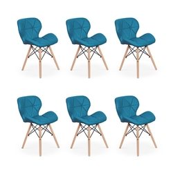 Menor preço em Kit 06 Cadeiras Charles Eames Eiffel Slim Wood Estofada - Turquesa