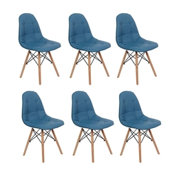 Menor preço em Kit 06 Cadeiras Dkr Charles Eames Wood Estofada Botonê - Turquesa