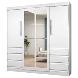Guarda Roupa 1577 Atraente com Espelho 04 Portas e 06 Gavetas Branco Araplac Menor preço em Guarda Roupa 1577 Atraente com Espelho 04 Portas e 06 Gavetas Branco Araplac