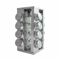 Menor preço em Organizador Porta Tempero Giratório Inox 16 Potes Vidro Tampa Inox