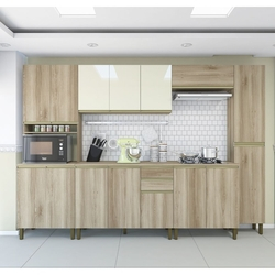 Cozinha Completa Fidelita Copenhage Modulada 6 Pecas 310 CM 15 Portas 2 Gavetas Com Tampo Castani Menor preço em Cozinha Completa Fidelita Copenhage Modulada 6 Pecas 310 CM 15 Portas 2 Gavetas Com Tampo Castani