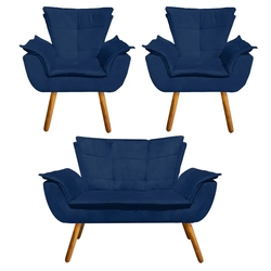Kit Sofá Retrô Namoradeira e 02 Poltronas Opala Suede Azul Marinho - D'Rossi é ruim? Kit Sofá Retrô Namoradeira e 02 Poltronas Opala Suede Azul Marinho - D'Rossi é boa?