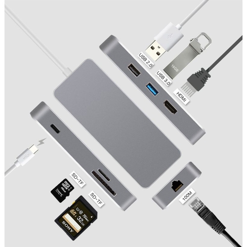 Thunderbolt 3 dock usb-c to usb3.0 usb2.0 hub tf sd slot hdmi rj45 usb-c adapter