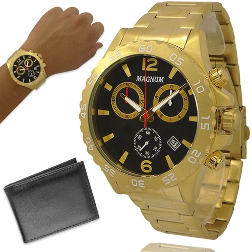 Relógio magnum masculino - ma34012p - dourado com pulseira de