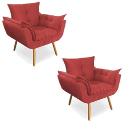 Kit 02 Poltronas Decorativa Opala Deluxe Suede Vermelho Menor preço em Kit 02 Poltronas Decorativa Opala Deluxe Suede Vermelho
