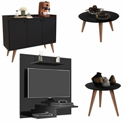 Conjunto Sala Com Painel Jet Plus / Aparador Buffet Wood Prime / Mesa De Centro E Lateral Cissa - Preto - Rpm Móveis é boa?