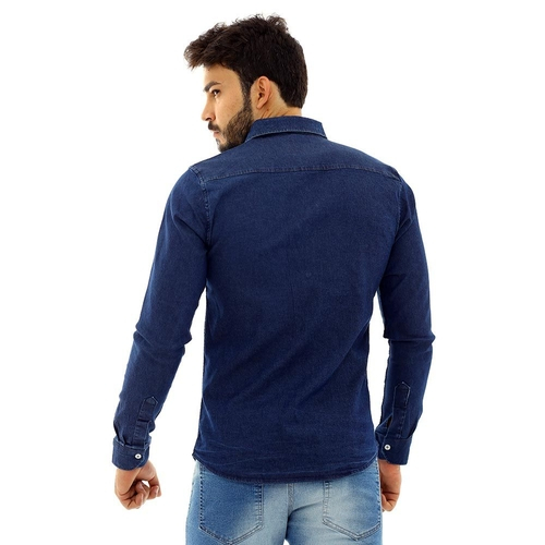 camisa jeans azul escuro