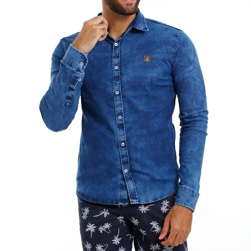 camisa jeans infantil masculina manga longa